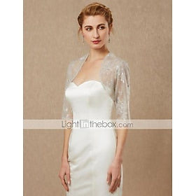 Women's Wrap Bolero Glittering Elegant Sparkle  Shine Half Sleeve Lace Wedding Wraps With Lace For Wedding Spring  Summer - Beading