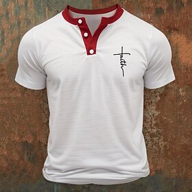 Homens Camiseta Camisa Henley Camisetas Camisa de manga curta T-shirt Bloco de cor Fé Henley Rua Férias Manga Curta Patchwork Imprimir Roupa Moda Designer Bási