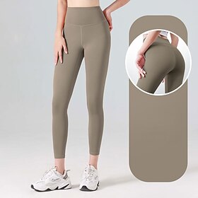 Mulheres Leggings de Ginástica Calça Joggers Leggings Básico Leve Cintura Alta Ioga Ginástica Treino de Ginástica Calças Castanho Claro Preto Branco Outono Inv