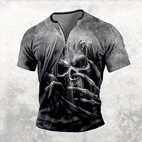 Escuro Retro Vintage Homens Impressão 3D Camiseta Rua Casual Diário Camiseta Preto Azul Marron Manga Curta Meio Zíper Camisa Verão Primavera Roupa S M L XL XXL