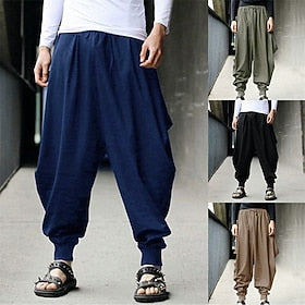 Voor heren Broek zakkerig Vrijetijdsbroek Baggy harembroeken Trekkoord Elastische taille Breed Been Effen Kleur Dagelijks Streetwear Hippie Yoga Ruim Passend Z