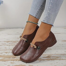 Mulheres Rasos Sapatos Confortáveis Diário Bloco de cor Verão Sem Salto Ponta Redonda Casual Conforto Minimalismo Couro Sintético Mocassim Amêndoa Marron