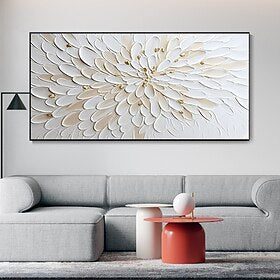 3d flor branca pintura de paisagem feita à mão textura abstrata pena pintura a óleo arte de parede minimalista pintura grossa faca de paleta pintura wabi wabi