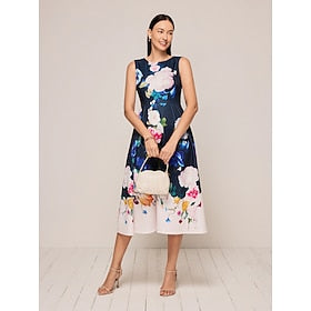 Women's Tank Dress Floral Print Ruffle Hem Crew Neck Midi Dress Elegant Stylish Daily Sleeveless Summer