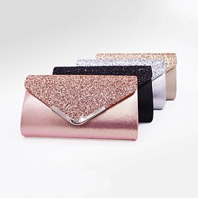 Dames clutches polyester voor avond bruidsfeest Valentijnsdag met paillettenketting in effen kleur glitterglans zilver zwart roze