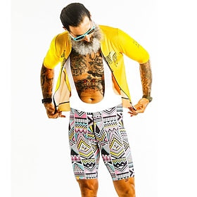 21Grams Men's Cycling Jersey with Bib Shorts Short Sleeve Mountain Bike MTB Road Bike Cycling Yellow Bike Quick Dry Moisture Wicking Spandex Sports Geometric C