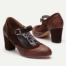 Mulheres Saltos Retro Bullock Shoes Mary Janes Festa Trabalho Diário Floral Estampado Cashemere Presilha Salto Robusto Ponta Redonda Elegante Vintage Couro Eco