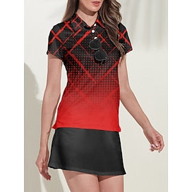 Women's Golf Polo Shirt Red Green Grey Short Sleeve Sun Protection Top Color Gradient Ladies Golf Attire Clothes Outfits Wear Apparel