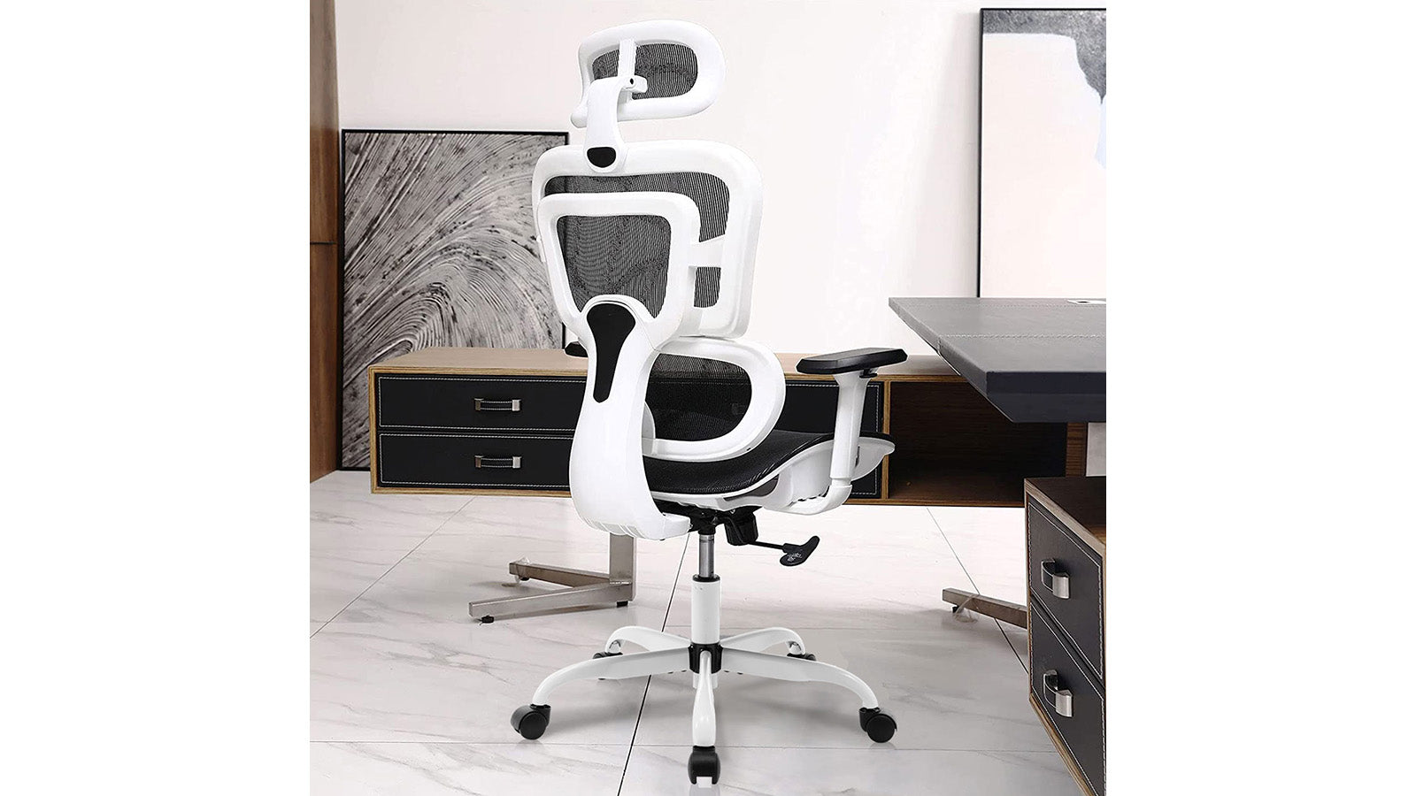 KERDOM FelixKing Ergonomic Chair: Advanced Contoured Seat White - Premium Wheels