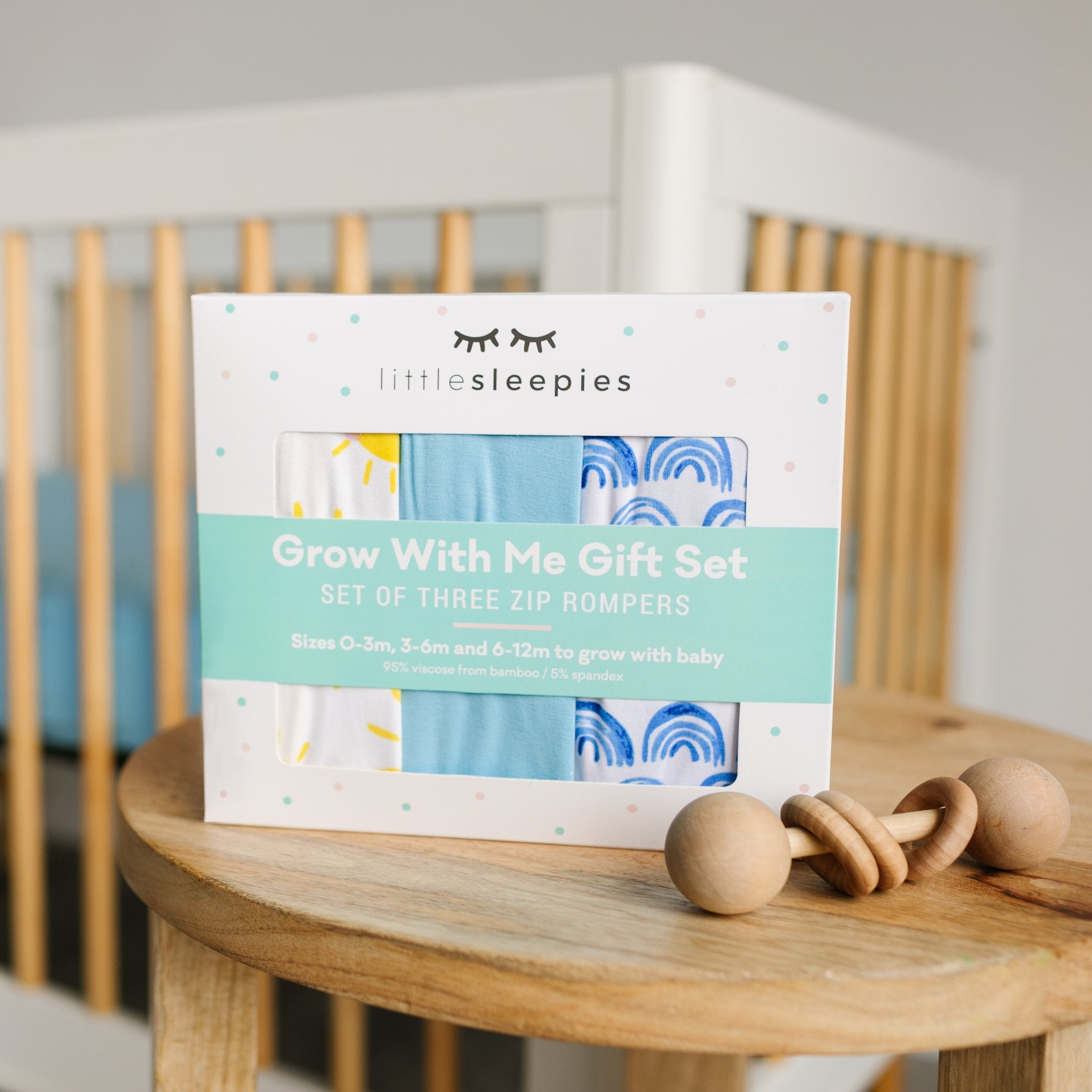 Infant Baby Bamboo "Grow With Me" Zippy Gift Box: Blue Rainbows, Sky Blue & Sunshine