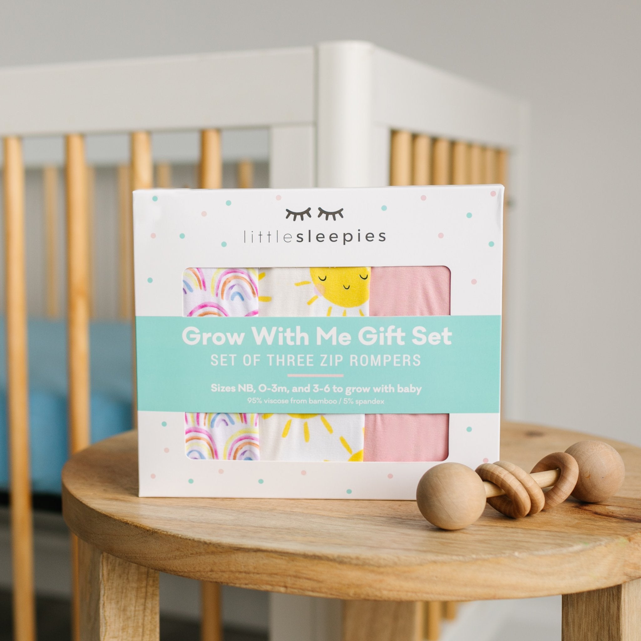 Newborn Baby Bamboo "Grow With Me" Zippy Gift Box: Pastel Rainbows, Bubblegum & Sunshine