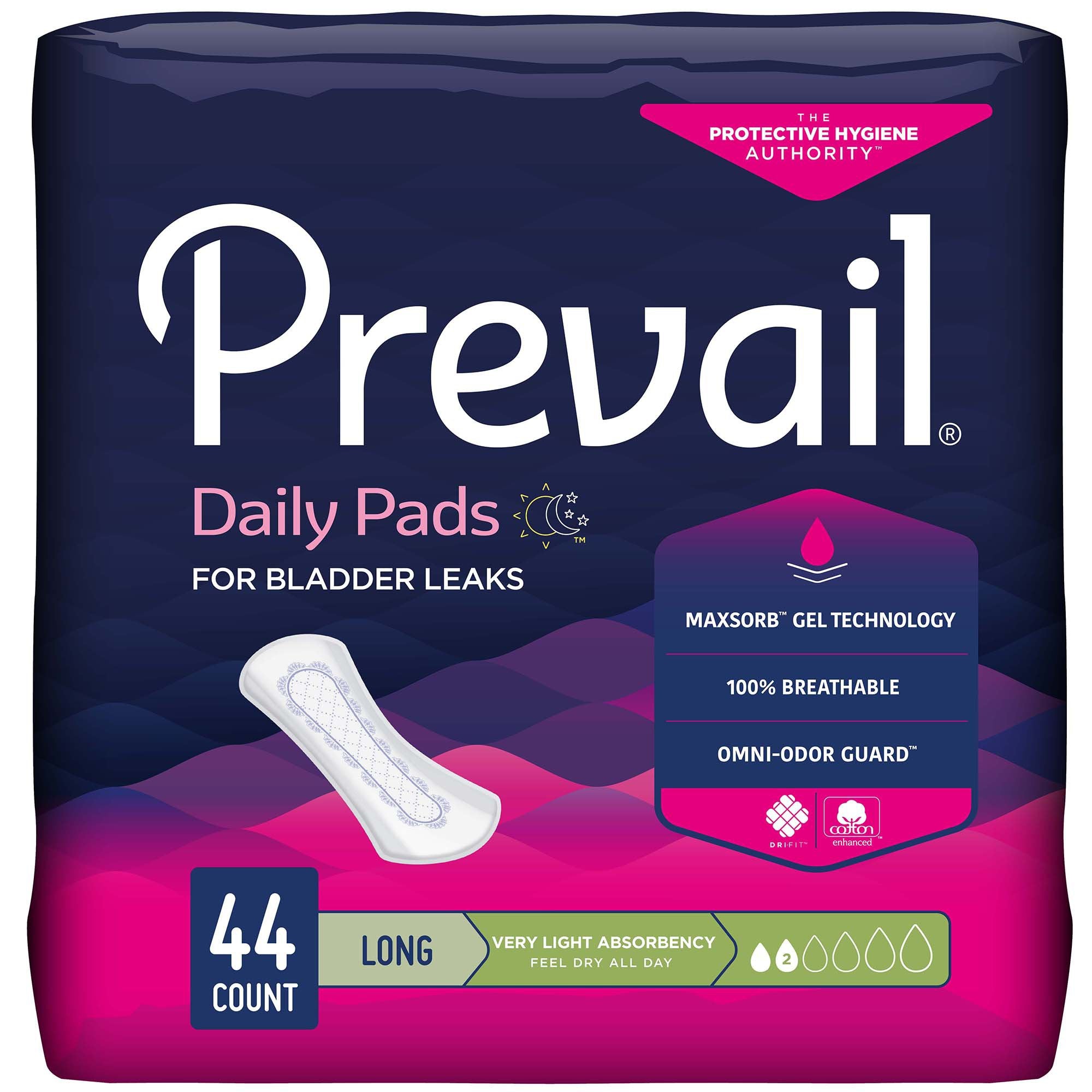 Prevail Daily Bladder Control Pad, Very Light, Long Length, Bag of 44