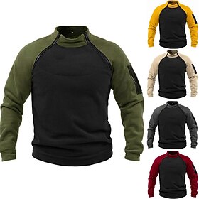 Men's Hiking Sweatshirt Fleece Hoodie Tactical Hoodie Stand Collar Sports  Outdoor Daily Holiday Patchwork Color Block Yellow Red Blue Activewear Streetwear Sp