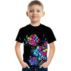 Infantil Para Meninos Camisa T Gráfico Manga Curta Crewneck Top infantil Ao ar livre Impressão 3D Esportes Moda Legal Verão Amarelo 2-13 anos