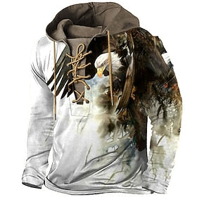 Men's Pullover Hoodie Sweatshirt Pullover Black And White White  Green White Blue Khaki Hooded Animal Graphic Prints Lace up Print Casual Daily Sports 3D Print