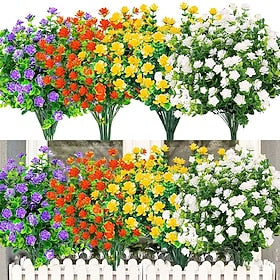 Lot de 2 - 8 fleurs artificielles en plein air résistantes aux UV fausses fleurs en plastique rose pas de fausses plantes en plastique pour intérieur extérieur