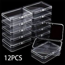12pcs Transparent Plastic Packaging Box for Hardware Tools, Sample Display, Parts Packaging, and Card Storage - Modern Clear Storage Box with Snap Fasteners, I