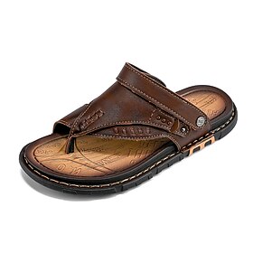 Homme Sandales Chaussons  Tongs Sandales plates Sandales en cuir Tongs Pantoufles d'extérieur Marche Décontractées Plage du quotidien Polyuréthane Respirable B