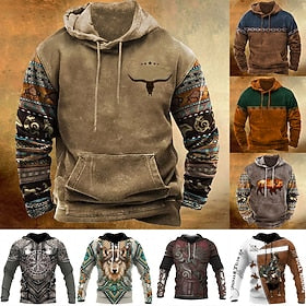 Men's Pullover Hoodie Sweatshirt White  Green Black Red Blue Brown Hooded Animal Bohemian Style Graphic Prints Print Daily Sports 3D Print Streetwear Designer